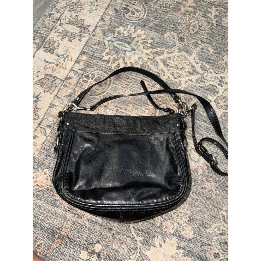 Coach Zoe Crossbody Hobo Purse Black Leather Silver Hardware H1082-F15478
